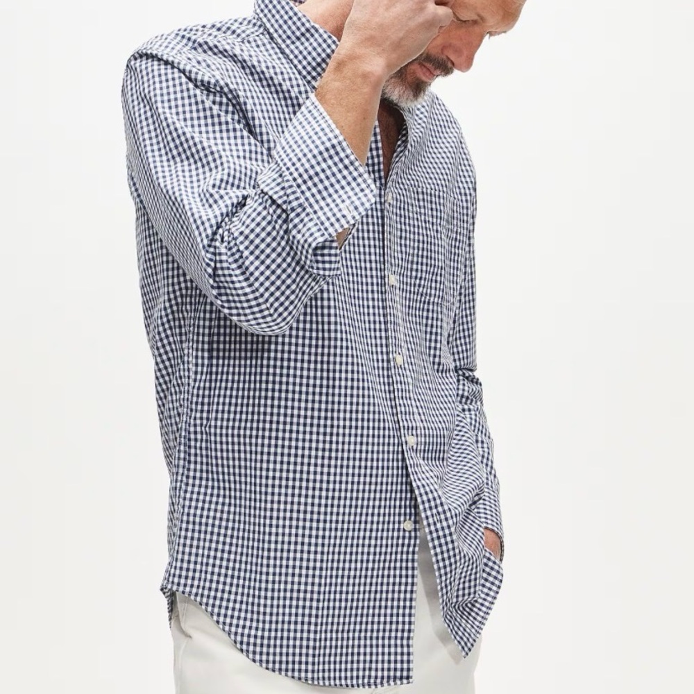 J Crew Secret Wash Gingham Slim Untucked Plaid Organic Cotton Button Down Shirt